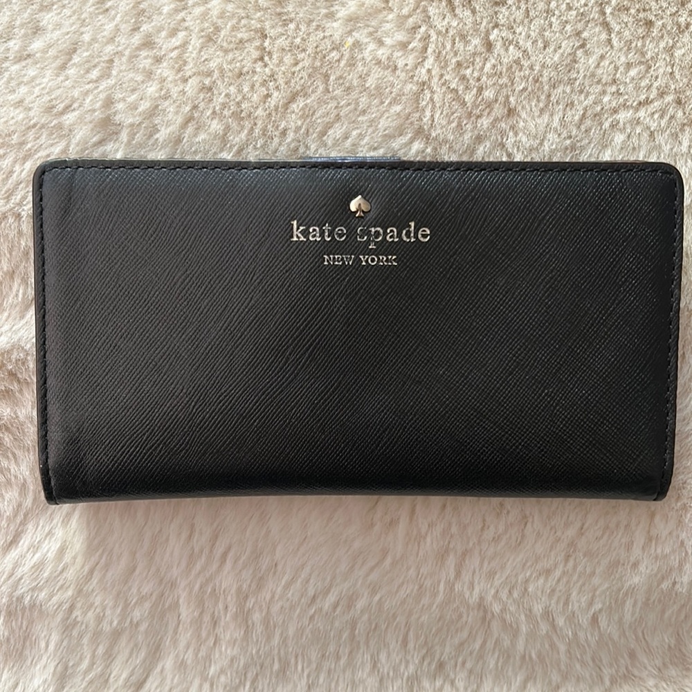 Kate Spade Black Leather Wallet with Gold Accents